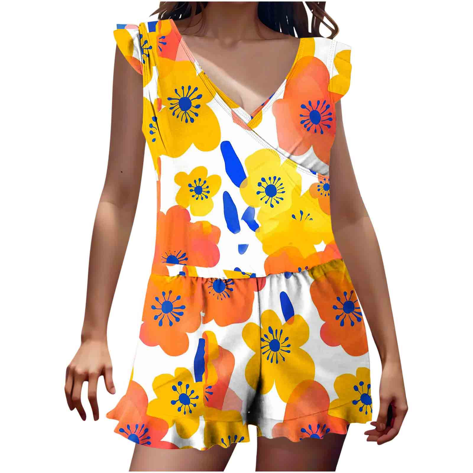 TrendVibe365 Swim Romper with Pockets One Piece Swimsuits Built In Bra Ruffle Sleeve V Neck Swim Jumpsuit with Pockets Bathing Suit Solid Loose Fit Beach Swimwears